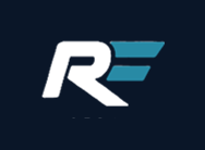 Logo: stylized white R with two teal stripes on a dark blue background.